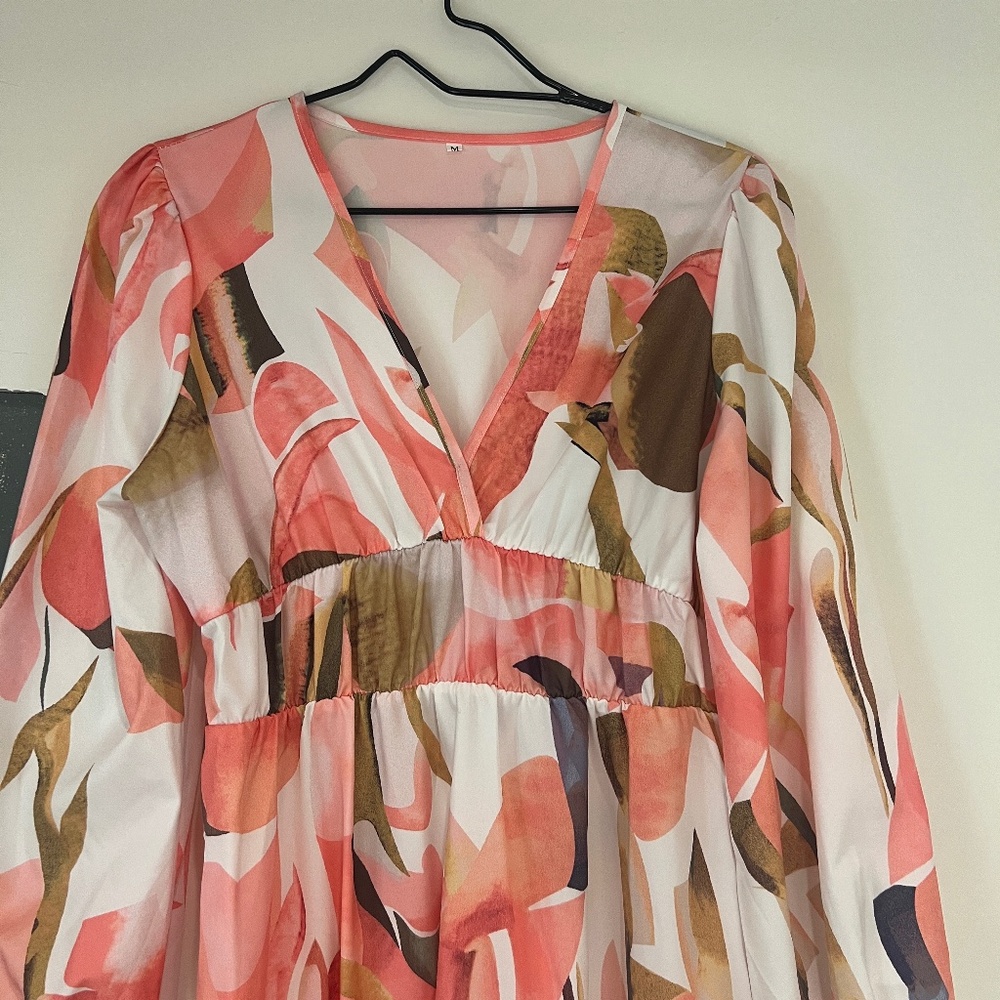 Women's Fall Boho Maxi Dress Casual Long‎ Sleeve V Neck Beach Flowy Dresse SZ M - Picture 3 of 6